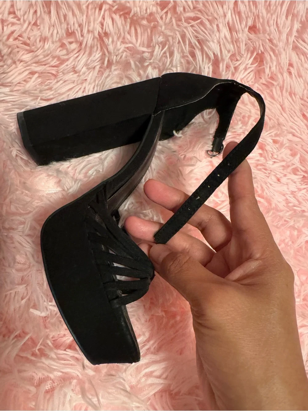 Forever 21 Black Strappy Ankle‑Tie Block Heels